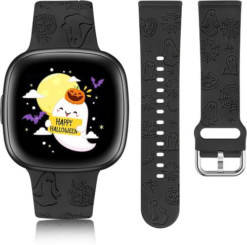 سوار ساعة W-RAAR منقوش للهالوين متوافق مع Fitbit Versa 4/Versa 3/Sense 2/Sense للنساء والرجال، سوار معصم احتفالي من السيليكون الناعم لطيف على شكل نسيج العنكبوت شبح اليقطين in Saudi Arabia