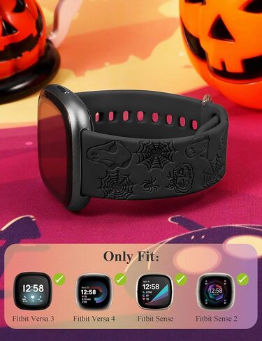 سوار ساعة W-RAAR منقوش للهالوين متوافق مع Fitbit Versa 4/Versa 3/Sense 2/Sense للنساء والرجال، سوار معصم احتفالي من السيليكون الناعم لطيف على شكل نسيج العنكبوت شبح اليقطين in Saudi Arabia