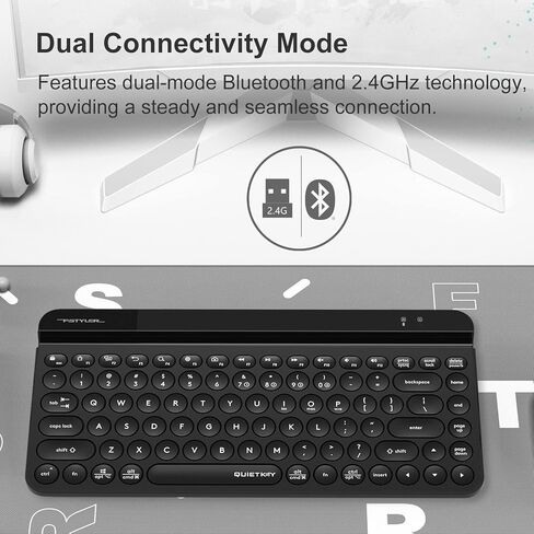 لوحة مفاتيح لاسلكية QuietKey متعددة الأجهزة من Bloody FBK30، وضع مزدوج 2.4G وبلوتوث، حتى 4 أجهزة، محمولة مع حامل متكامل لنظام التشغيل Mac iOS Windows Android (أسود كلاسيكي) in Kuwait