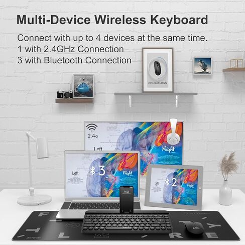 لوحة مفاتيح لاسلكية QuietKey متعددة الأجهزة من Bloody FBK30، وضع مزدوج 2.4G وبلوتوث، حتى 4 أجهزة، محمولة مع حامل متكامل لنظام التشغيل Mac iOS Windows Android (أسود كلاسيكي) in Kuwait