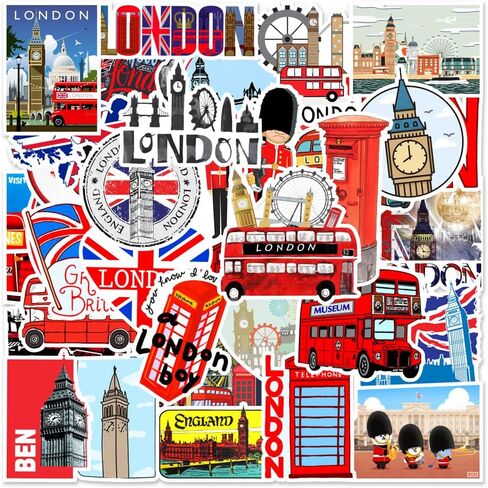 50Pcs London Stickers British Style Waterproof Vinyl Decals Luggage Skateboard Water Bottle Decal for Bicycle Snowboard Laptop Guitar Phone Decorative Gifts in Saudi Arabia