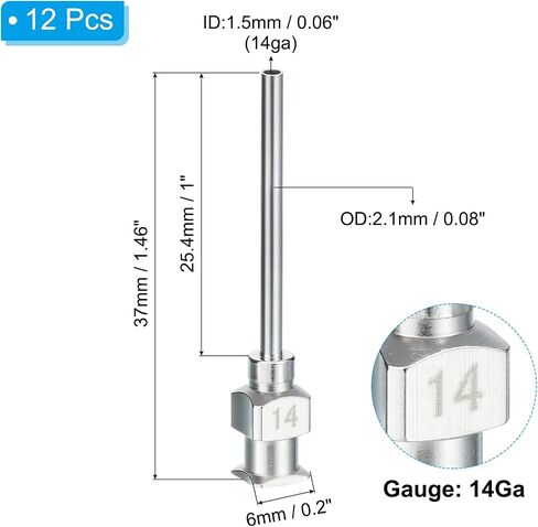 PATIKIL 8Ga x 1 Inch Stainless Steel Dispensing Needle Tips, 12Pcs Metal Glue Needle Tube Blunt Tips Luer Lock for Thick Glue Ink Lab, Silver in Kuwait