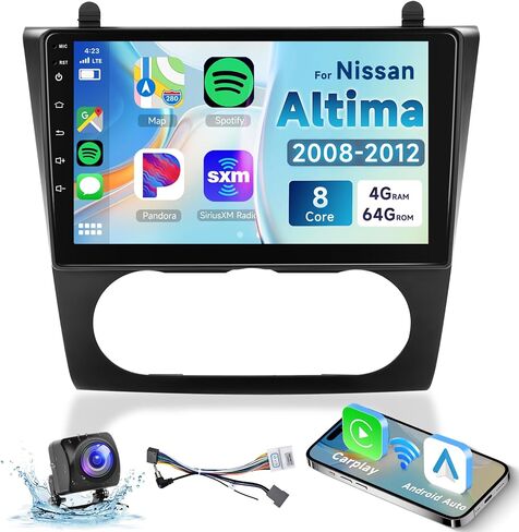 راديو سيارة 8 CORE 4G+64G لسيارة Nissan Altima 2008-2012 مع CarPlay/Android Auto، 9 بوصة 1280 * 720P IPS شاشة لمس ستيريو Android 13 GPS WiFi Bluetooth DSP SWC+HD كاميرا احتياطية (دليل A/C) in Saudi Arabia