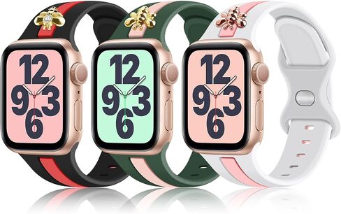 3 Pack Designer Sport Bands Compatible With Apple Watch Band 38mm 40mm 41mm 42mm 44mm 45mm 46mm 49mm Women Girls,Soft Silicone Sport Strap for iWatch Series 10 9 8 7 6 Ultra SE 5 4 3 2 1 in Saudi Arabia