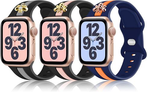 3 Pack Designer Sport Bands Compatible With Apple Watch Band 38mm 40mm 41mm 42mm 44mm 45mm 46mm 49mm Women Girls,Soft Silicone Sport Strap for iWatch Series 10 9 8 7 6 Ultra SE 5 4 3 2 1 in Saudi Arabia