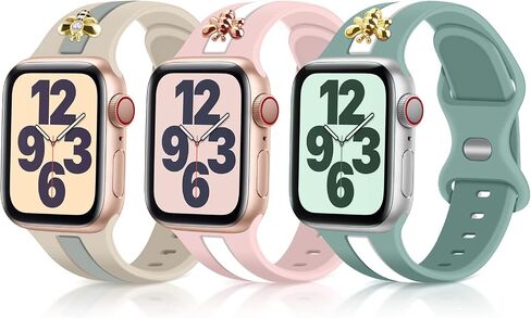 3 Pack Designer Sport Bands Compatible With Apple Watch Band 38mm 40mm 41mm 42mm 44mm 45mm 46mm 49mm Women Girls,Soft Silicone Sport Strap for iWatch Series 10 9 8 7 6 Ultra SE 5 4 3 2 1 in Saudi Arabia