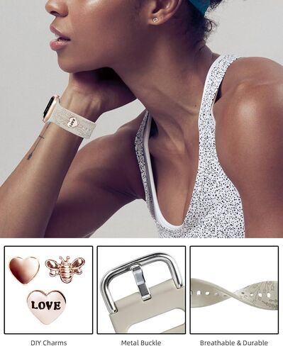 Floral Engraved Bands with Charms Compatible with Apple Watch Bands 38mm 40mm 41mm, Soft Sport Silicone Wristbands Women Flower Replacement Strap for iWatch Bands Series SE 8 7 6 5 4 3 2 1 in Saudi Arabia
