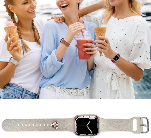 Floral Engraved Bands with Charms Compatible with Apple Watch Bands 38mm 40mm 41mm, Soft Sport Silicone Wristbands Women Flower Replacement Strap for iWatch Bands Series SE 8 7 6 5 4 3 2 1 in Saudi Arabia