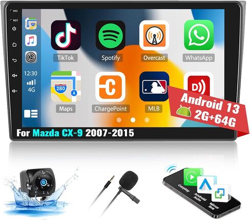 راديو ستيريو للسيارة UNITOPSCI 2G+64G Android 13 لسيارة Mazda CX-9 2007-2015 ترقية CarPlay Android Auto 10.1 بوصة تعمل باللمس نظام تحديد المواقع GPS بلوتوث FM/RDS WiFi HiFi SWC + ميكروفون كاميرا احتياطية in Saudi Arabia