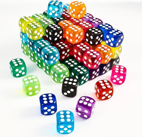 DIYDEC 100pcs 16mm Game Bulk Dice 10 Colors Acrylic 6 Sided Dice Set for Classroom Teaching Math Learning Standard Dice for Party Family Board Games in Kuwait