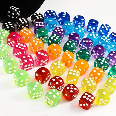 DIYDEC 100pcs 16mm Game Bulk Dice 10 Colors Acrylic 6 Sided Dice Set for Classroom Teaching Math Learning Standard Dice for Party Family Board Games in Kuwait