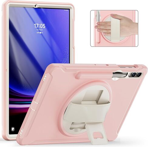 حافظة واقية لجهاز سامسونج جالاكسي تاب S9 بلس/S8 بلس/S7Plus/S7FE/S9 FE بلس، غطاء تابلت 12.4 بوصة مع مسند، حزام يد، حامل قلم، وردي in Kuwait