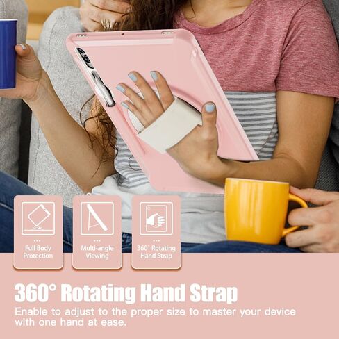 حافظة واقية لجهاز سامسونج جالاكسي تاب S9 بلس/S8 بلس/S7Plus/S7FE/S9 FE بلس، غطاء تابلت 12.4 بوصة مع مسند، حزام يد، حامل قلم، وردي in Kuwait