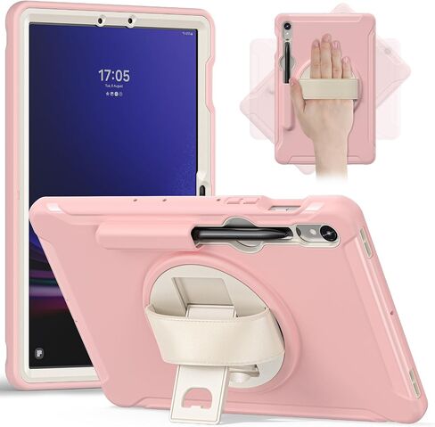 حافظة واقية لجهاز سامسونج جالاكسي تاب S9 بلس/S8 بلس/S7Plus/S7FE/S9 FE بلس، غطاء تابلت 12.4 بوصة مع مسند، حزام يد، حامل قلم، وردي in Kuwait