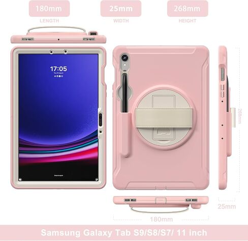 حافظة واقية لجهاز سامسونج جالاكسي تاب S9 بلس/S8 بلس/S7Plus/S7FE/S9 FE بلس، غطاء تابلت 12.4 بوصة مع مسند، حزام يد، حامل قلم، وردي in Kuwait
