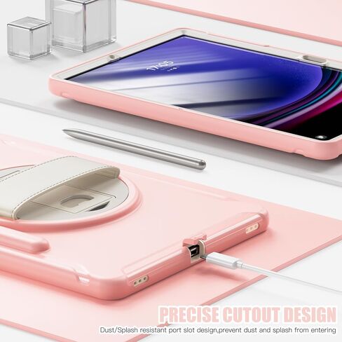 حافظة واقية لجهاز سامسونج جالاكسي تاب S9 بلس/S8 بلس/S7Plus/S7FE/S9 FE بلس، غطاء تابلت 12.4 بوصة مع مسند، حزام يد، حامل قلم، وردي in Kuwait