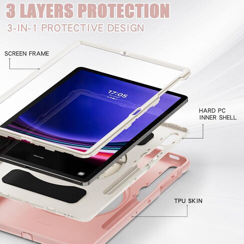 حافظة واقية لجهاز سامسونج جالاكسي تاب S9 بلس/S8 بلس/S7Plus/S7FE/S9 FE بلس، غطاء تابلت 12.4 بوصة مع مسند، حزام يد، حامل قلم، وردي in Kuwait