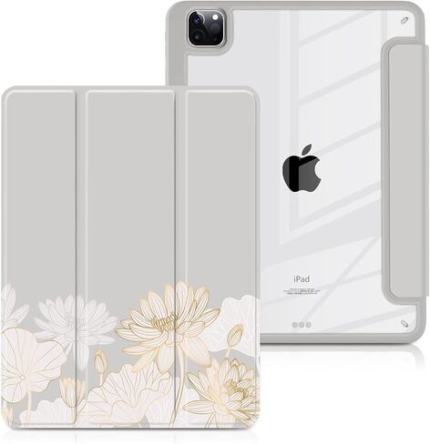 حافظة Batianda Hybrid لجهاز iPad Air 13 بوصة 2024 iPad Pro 12.9 بوصة 2022 M2 2021 5th / iPad Pro 12.9 بوصة الجيل الرابع/الثالث [حامل قلم رصاص مدمج] غطاء مقاوم للصدمات مع غطاء خلفي شفاف ممتص للصدمات من مادة TPU، ذهبي لوتس in Kuwait