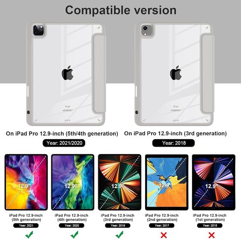 حافظة Batianda Hybrid لجهاز iPad Air 13 بوصة 2024 iPad Pro 12.9 بوصة 2022 M2 2021 5th / iPad Pro 12.9 بوصة الجيل الرابع/الثالث [حامل قلم رصاص مدمج] غطاء مقاوم للصدمات مع غطاء خلفي شفاف ممتص للصدمات من مادة TPU، ذهبي لوتس in Kuwait