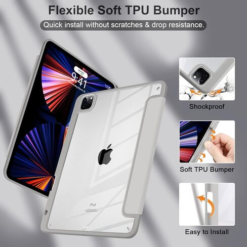 حافظة Batianda Hybrid لجهاز iPad Air 13 بوصة 2024 iPad Pro 12.9 بوصة 2022 M2 2021 5th / iPad Pro 12.9 بوصة الجيل الرابع/الثالث [حامل قلم رصاص مدمج] غطاء مقاوم للصدمات مع غطاء خلفي شفاف ممتص للصدمات من مادة TPU، ذهبي لوتس in Kuwait