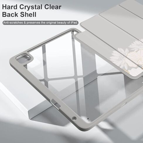 حافظة Batianda Hybrid لجهاز iPad Air 13 بوصة 2024 iPad Pro 12.9 بوصة 2022 M2 2021 5th / iPad Pro 12.9 بوصة الجيل الرابع/الثالث [حامل قلم رصاص مدمج] غطاء مقاوم للصدمات مع غطاء خلفي شفاف ممتص للصدمات من مادة TPU، ذهبي لوتس in Kuwait