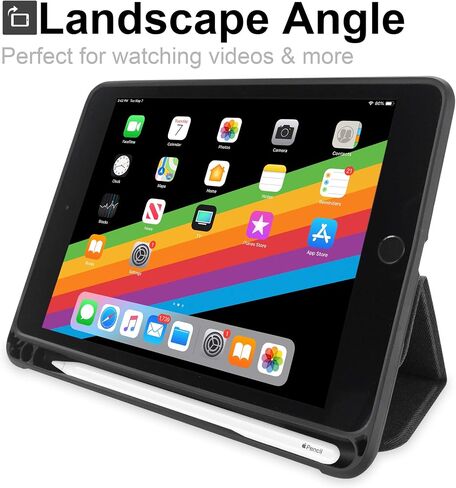 حافظة KHOMO iPad Mini 5 مع حامل قلم - غطاء مزدوج رمادي فحمي فائق النحافة مع ظهر مطاطي وميزة ذكية (النوم/الاستيقاظ) in Saudi Arabia