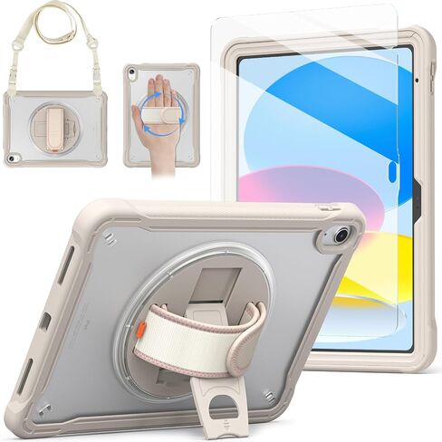 BRAECNstock New iPad 10th Generation Case 2022 Release 10.9 Inch A2696 A2757 A2777-Shockproof Cover with Screen Protector/Pencil Holder/Rotating Handle Grip/360°Kickstand/Shoulder Strap for Girls-Rose in Saudi Arabia