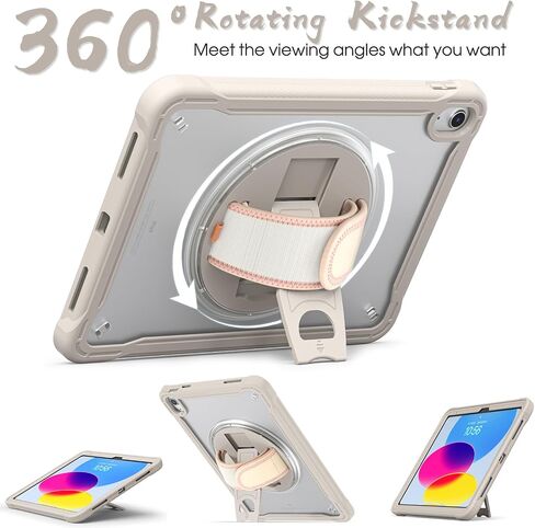 BRAECNstock New iPad 10th Generation Case 2022 Release 10.9 Inch A2696 A2757 A2777-Shockproof Cover with Screen Protector/Pencil Holder/Rotating Handle Grip/360°Kickstand/Shoulder Strap for Girls-Rose in Saudi Arabia