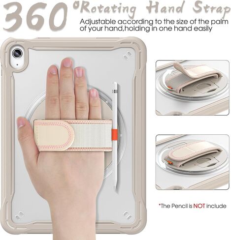 BRAECNstock New iPad 10th Generation Case 2022 Release 10.9 Inch A2696 A2757 A2777-Shockproof Cover with Screen Protector/Pencil Holder/Rotating Handle Grip/360°Kickstand/Shoulder Strap for Girls-Rose in Saudi Arabia
