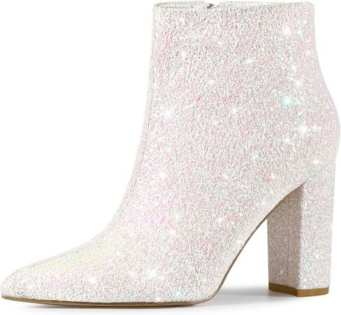 Perphy Women's Chunky Heels Ankle Boots Glitter | Sparkly, Fall/Winter, Zip up, Wedding Party Dress Shoes, Evening, Date Night with Dresses, Jeans in Saudi Arabia
