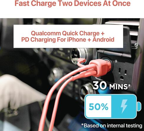 BLACK+DECKER USB C Car Charger, Compact 38W 2-Port, LED Indicator Type C Charger with Power Delivery/Quick Charge, Compatible with iPhone 17 16 15 14 13 Series, Pixel 3 2 XL, iPad Pro, More in Saudi Arabia