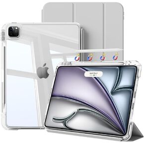 kenke Hybrid Case for iPad Air 13 Inch M2 2024 / Pro 12.9 Inch (6th/5th Generation, 2022/2021) with Pencil Holder, 2 in 1 Detachable Cover with Clear Hard Back Shell, Auto Sleep/Wake, Gray