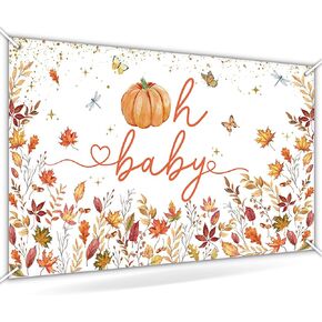 Avezano Pumpkin Baby Shower Backdrop Fall Gender Neutral Oh Baby Background Autumn Little Pumpkin Maple Leaves Baby Shower Party Decorations Banner 70.8 x 43.3 Inch