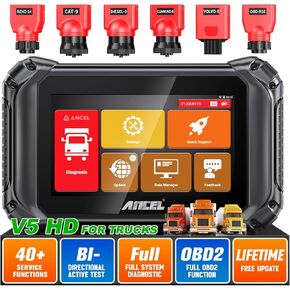 ANCEL V5 HD Heavy Duty Truck Scanner,2024 Elite Bidirectional Diesel Diagnostic Scan Tool ECU Coding,40+ Resets Full System Diagnostic Tool Code Reader ABS SRS DPF Regen for Truck & Commercial Vehicle
