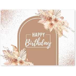 7 x 5 Ft Pink Rose Gold Happy Birthday Backdrop Pampas Grass Floral Backdrop Glitters Confetti Pattern Sweet Princess Birthday Party Decoration Polyester Fabric Photography Background