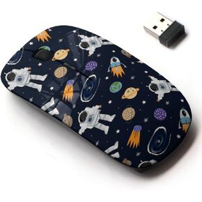 2.4G Wireless Mouse with Cute Pattern Design for All Laptops and Desktops with Nano Receiver - Astronaut Planets