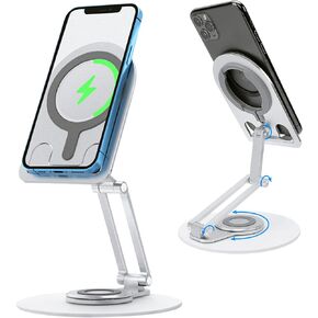 UCINNOVATE Cell Phone Stand for Desk, Adjustable Height and Angle Aluminum Charging Holder Dock for Magsafe Charger, Compatible with iPhone 15/14/13/12 Series[Charger Not Included]