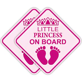 Little Princess on Board Car Decal Baby On Board Sign Baby Girl Size 6" Inches (2-Pack) Baby On Board Stickers Waterproof UV Resistant. Used for Cars and Trucks.