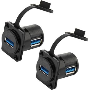 PENGLIN 2PCS USB 3.0 Panel Mount Connector, USB Right Angle Connector with Waterproof Cover, D-Type USB Female to Female Socket for Data Transfer and Charging
