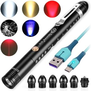 LIGHTFE D15ZW Adjustable Light Distance Double Head Pen Light + Low Power White Light + red Beam + Warm Light + red Light + 375nm Ultraviolet Light + Steel Head, Multifunctional Flashlight