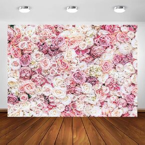 Avezano Floral Backdrop for Party Photoshoot Pink Rose Flowers Wedding Birthday Valentine's Day Bridal Shower Simulation Printing Flower Wall Decorations Photography Background for Picture (7x5ft)