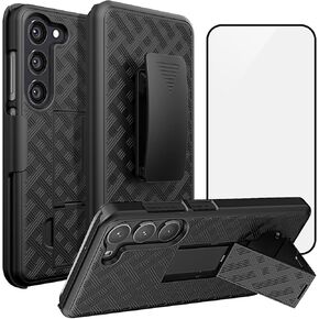 Ailiber for Samsung Galaxy S23 Plus 5G Case, Galaxy S23 Plus Phone Case Holster with Screen Protector, Swivel Belt Clip, Kickstand Holder, Slim Shockproof Shell Full Body Cover for Samsung S23+-Black