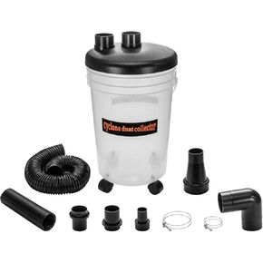 POWERTEC 70293 Cyclone Dust Collector and Separator Kit w/Clear 6 Gallon Dust Bucket, Hoses, Reducers, Couplers and Hose Clamps