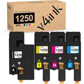 v4ink Compatible Toner Cartridge Replacement for Dell 1250 (KCMY, 4-Pack), for use in Dell 1250c Dell 1350cnw Dell 1355cn 1355cnw c1760nw c1765nf c1765nfw Printer