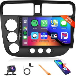 8Core 2G 64G Car Stereo for Honda Civic 2001-2005 Radio with 9 inch 1280x720P IPS Touch Screen Wireless CarPlay Android Auto MirrorLink 5.0 Bluetooth GPS WiFi DSP/36EQ 59UIs FM/RDS Backup Camera
