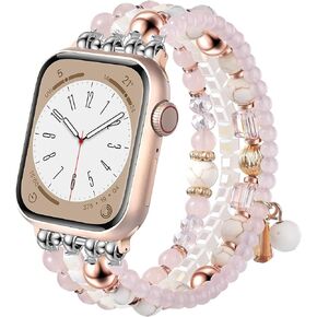 CAGOS Bracelet Beaded Band Compatible with Apple Watch 38mm/40mm/41mm Series 9 8 7 SE Series 6/5/4 Fashion Handmade Crystal Beads Stretchy Watch Strap for iWatch Bands Series 3/2/1 Pink