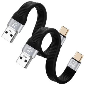 Short Flat USB C Cable 0.4 Feet, USB-A to USB-C Charging Cable, Support 10 Gbps Data Sync,3A Fast Charging, FPC Design, for Power Bank, iPhone 15 Series, MacBook Pro, Galaxy 23,OnePlus 8T LG V40