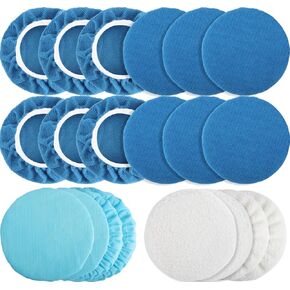 20 Pieces Polishing Bonnet Pads,Car Polisher Pad Bonnet 7-8 Inch, Car Buffer Bonnets Microfiber Bonnet Waxers Bonnet Set,Mix Pack 12 Microfiber 4 Non Woven 4 Woolen for Car Polisher