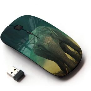 [ Optical 2.4G Wireless Mouse [ Elephant Teal Trunk Vintage Cute Retro ]