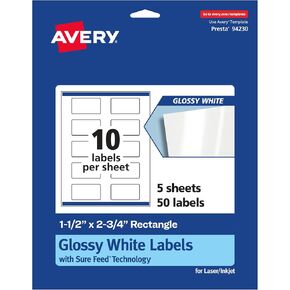 ملصقات مستطيلة من Avery مع تغذية مؤكدة، 1.5 بوصة × 2.75 بوصة، 100 ملصق أبيض لامع (36456) in Kuwait